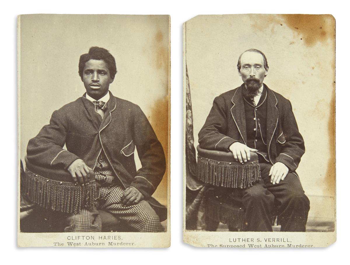 (LAW.) Pair of cartes-de-visite of the West Auburn Murderers, Luther Verrill and Clifton Harris.